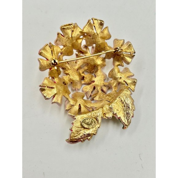 Vintage My Fair Lady Signed BSK Enamel Flowers Brooch Peach Pink Floral Bouquet - Picture 4 of 7